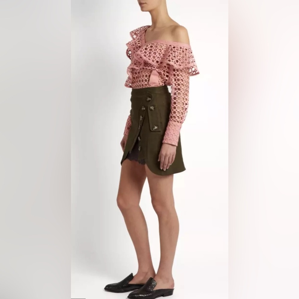 Self Portrait Guipure Lace Off The Shoulder Ruffle Top Size US 2
